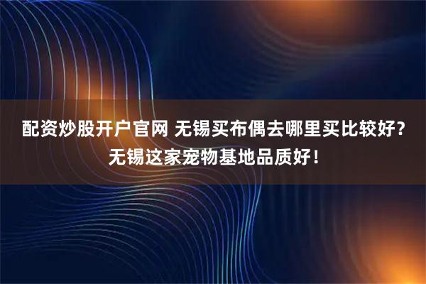 配资炒股开户官网 无锡买布偶去哪里买比较好？无锡这家宠物基地品质好！